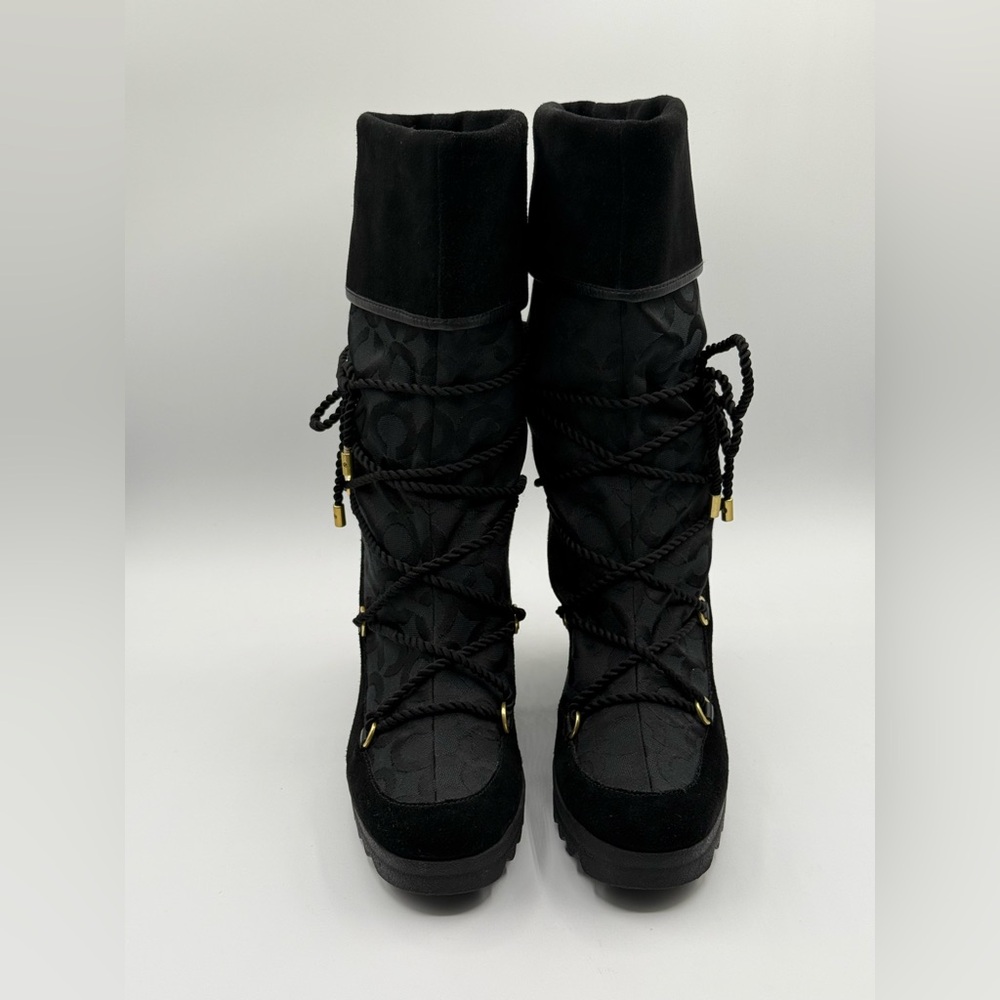 COACH Black Maisy Signature C Logo Monogram Wedge Boots Size 9.5 B - Picture 11 of 17